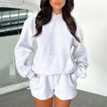 Fall Clothing for Women Custom logo Sweat Suit Street Wear Ladies Short Set Sportswear 2 Piece Hoodie and Shorts Set