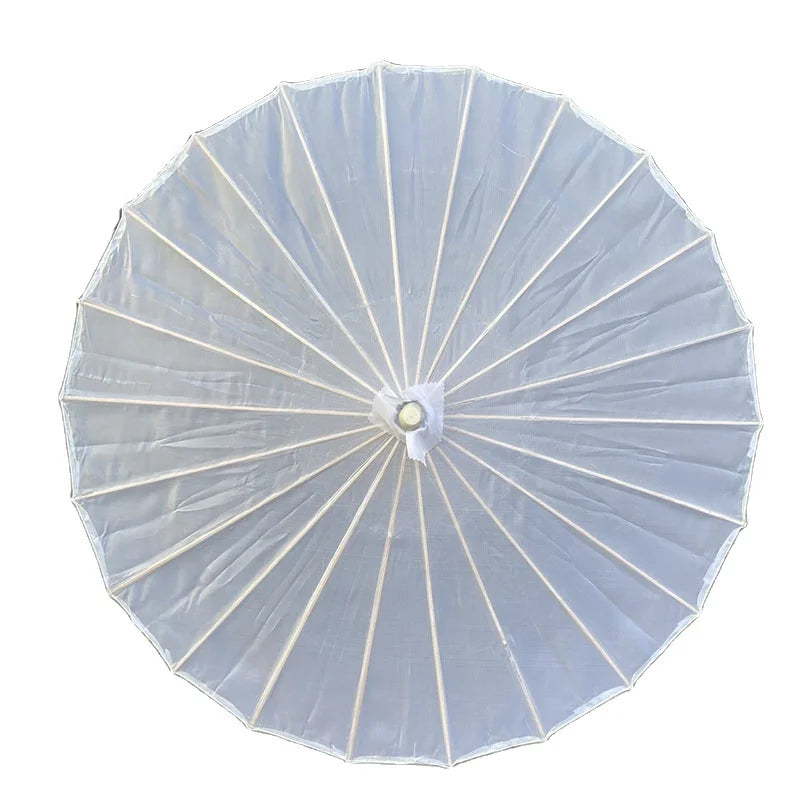 Custom 84cm Chinese Style Paper Parasol Umbrella Solid White Bamboo Ribs with Silk for Wedding Decorations