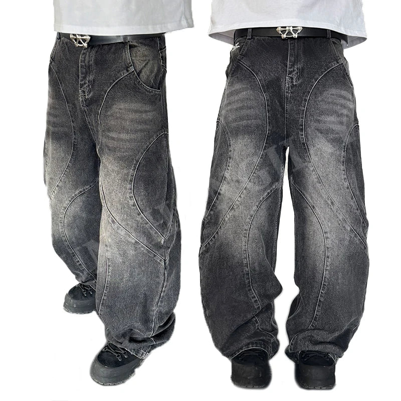 YSJY Wholesale New Arrival Baggy Oversized Cargo Pants Men Hip Hop Streetwear Stacked Flare Denim Jeans Pants