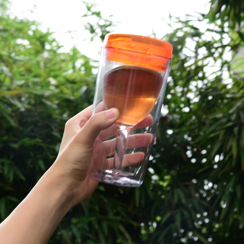 Double-Walled BPA-Free Plastic Fruit Infuser Tumbler 10oz Portable Unisex Wholesale Drinking Cup Wine Glass