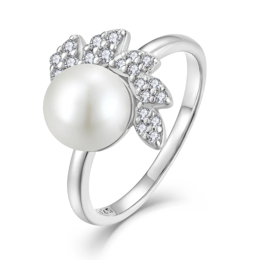 High Quality Freshwater Pearl Flower Finger Ring S925 Sterling Silver Elastic Freshwater Pearl Luxury Ring for Girls and Women