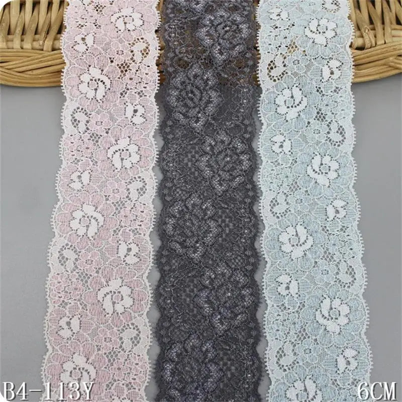 Spot Black Pink 6CM Fine Flower Sapndex Mesh Stretch Lace  Trim Elastic Ribbon Lace Fabrics for Women Ornament