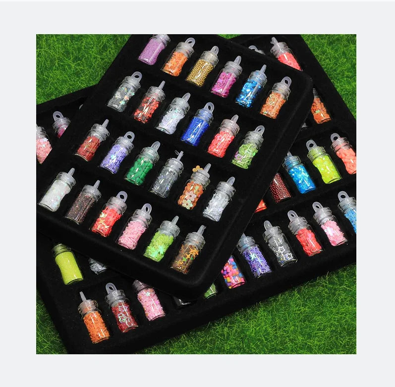 24 48 Pieces Bottles Assorted Mini Glass Vial Charm Nail Art Same Color Set Decals Tips Glitter in Glass Vial