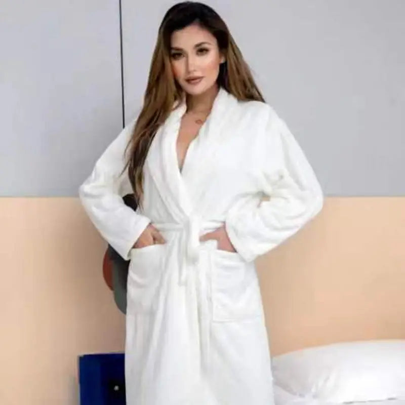 Microfiber 80% Polyester 20% Polyamide Bathrobe Microfiber Plush Bath Robe Women Coral Fleece Bathrobe