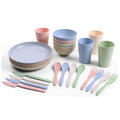 Wheat Straw Fiber Dinnerware Set 16/28/29 Pcs - Eco-friendly Biodegradable Unbreakable Bowls Plates Cups for Kids Camping