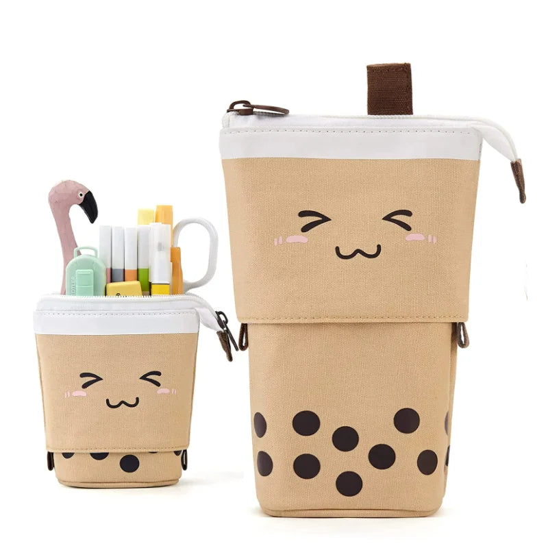Customized Cute Pencil Bag Standing Pen Organizer Box Holder case Bubble Tea for Office School