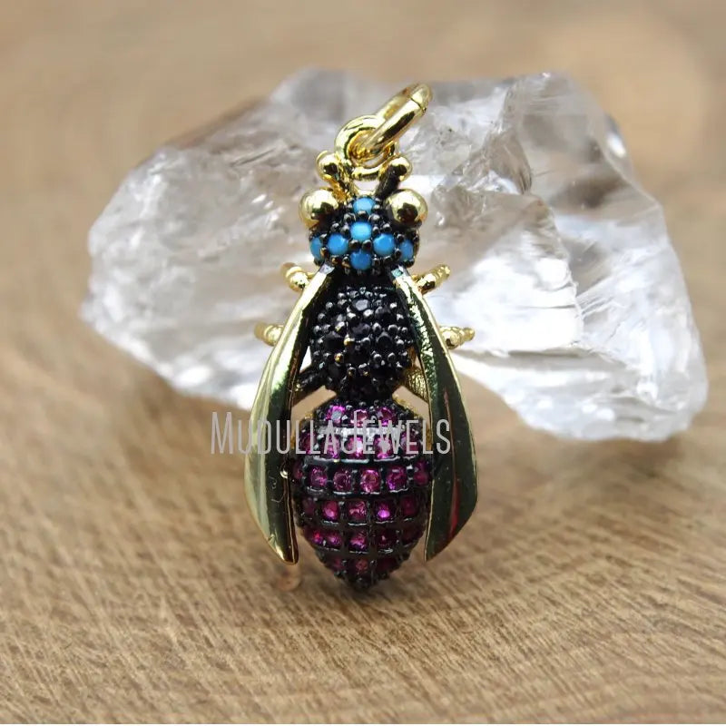 PM9103 Bee Gold Pendant Fashionable Cubic Zirconia Bumble Insect Mix Color Gold Plated Charm