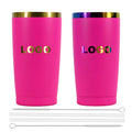 Custom Stainless Steel Hot Pink Cups Vacuum Insulated Holographic Powder Coated Rainbow Plated 20 oz Tumbler With Leak Proof Lid
