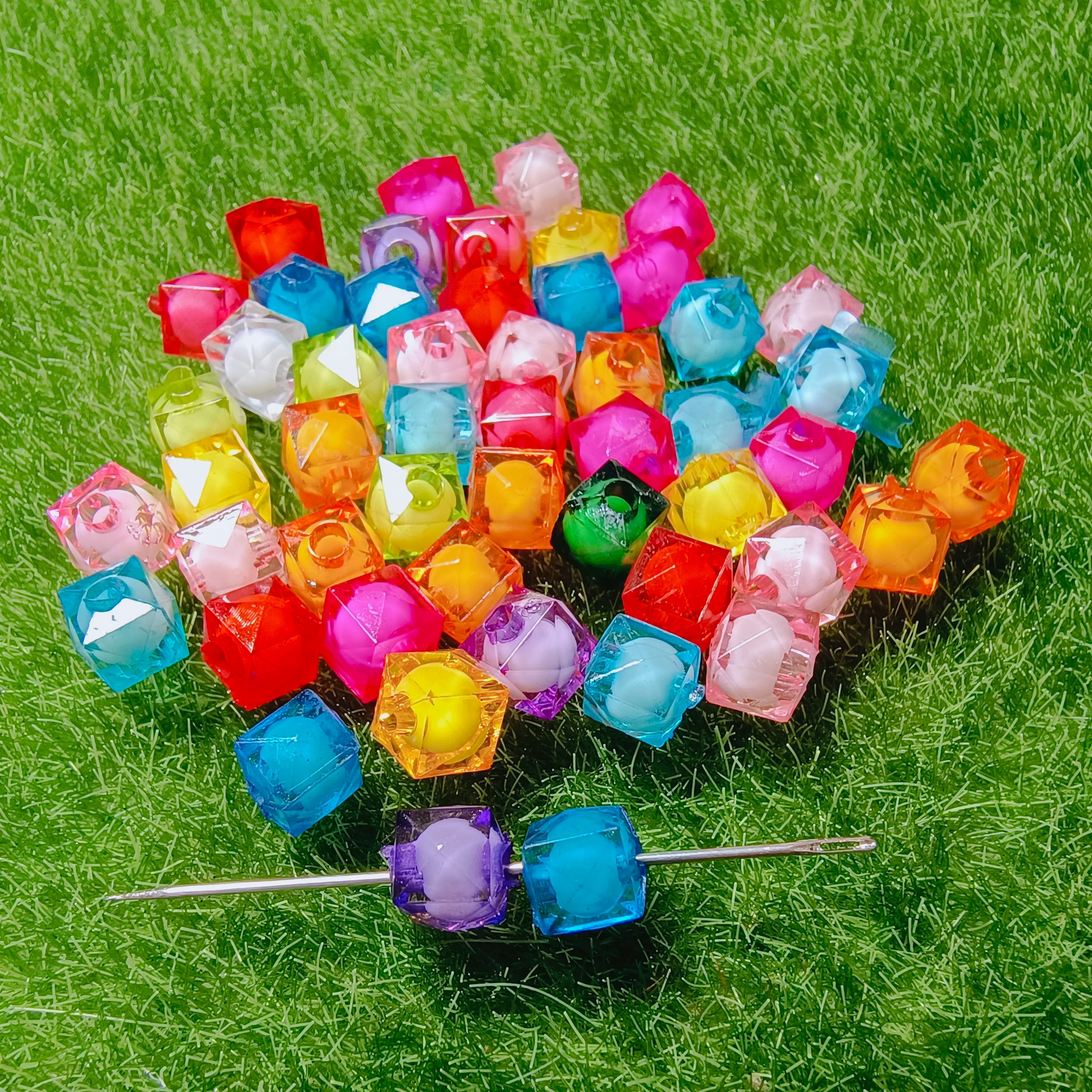 100pcs Square Acrylic Faceted Beads Spacer Loose Beads Jewelry DIY Accessories Making 10mm