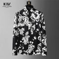 Men's 100% Cotton Printed Long Sleeve Stand Collar Single Breasted Casual Dress Shirt Comfortable Breathable Anti-shrink Spring