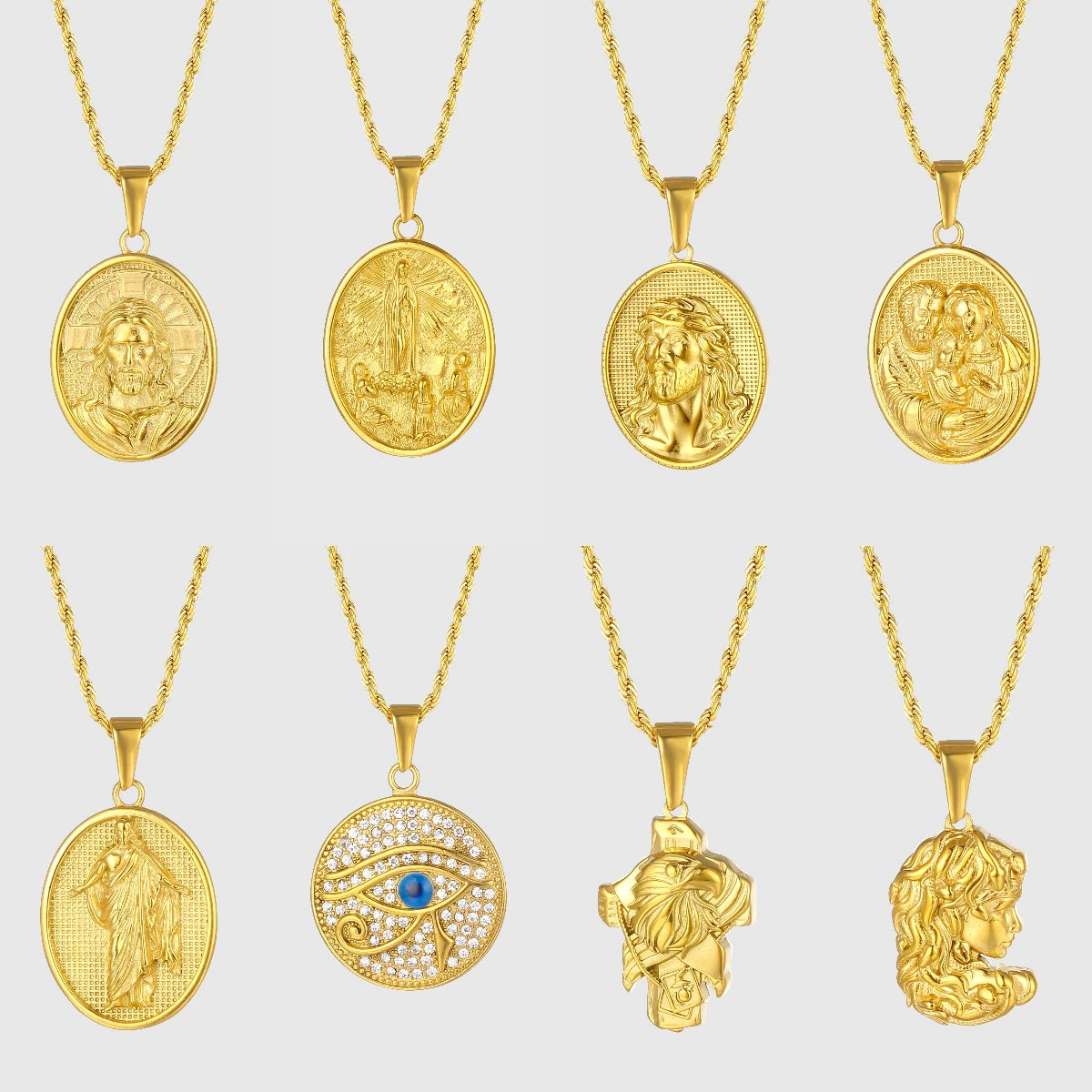 18k Gold Plated Pendant Necklace Jewelry Stainless Steel Praying Hands Cross Charm Jesus Piece Virgin Mary Necklace Wholesale
