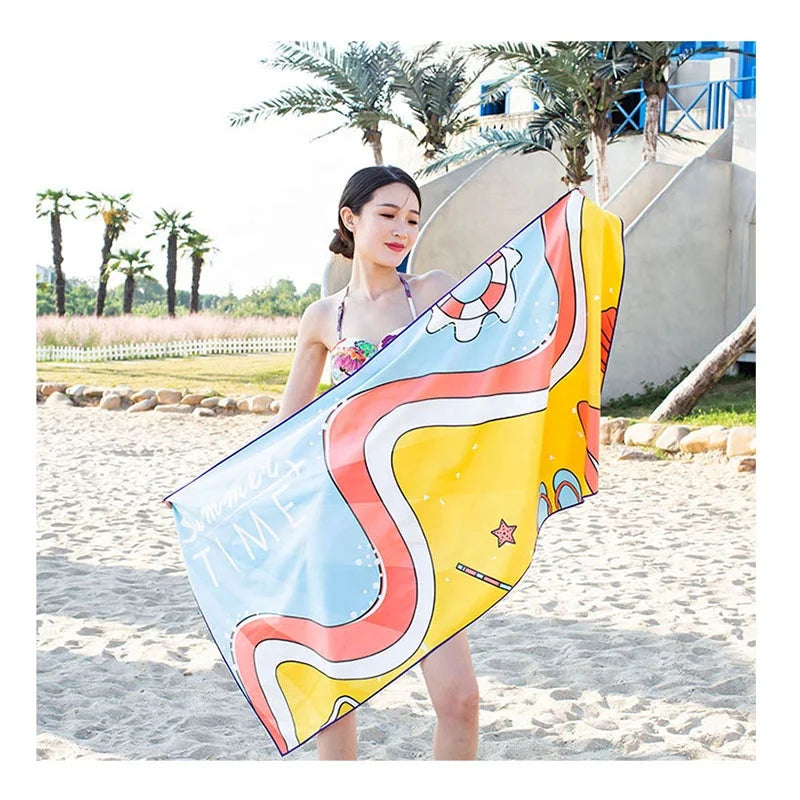 Custom Color Printed Recycled Sand Free 200 GSM Microfiber Beach Towel