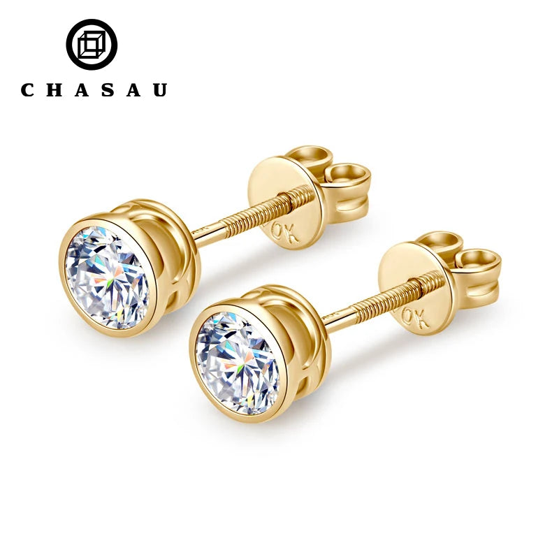 Wholesale Factory Price 10K Solid Pure Real Gold Total 0.5ct 5mm Vvs Moissanite Diamond Stud Earrings for Women Jewelry