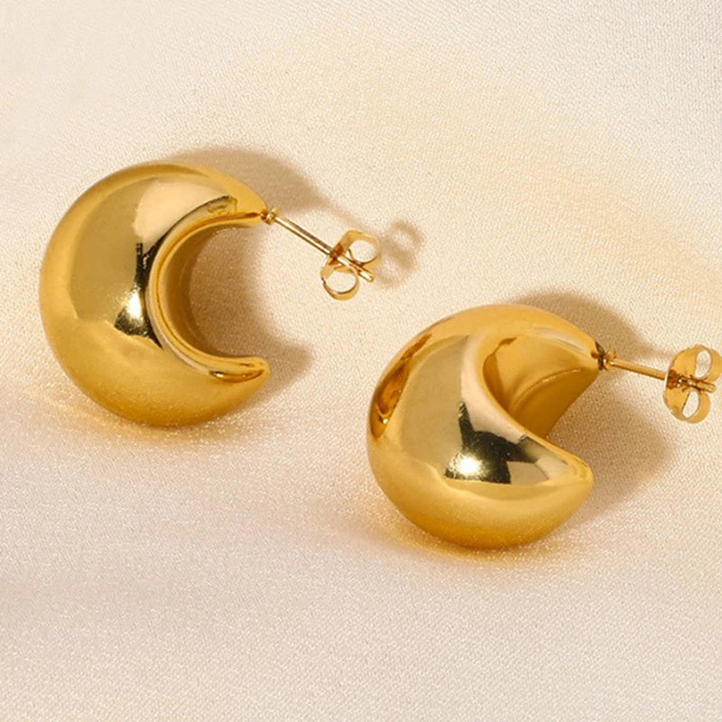 Wholesale Fashion Jewelry Punk Gold Minimal Titanium Steel Earrings 18k Gold Plated Stainless Steel Chunky Hoop Stud Earrings