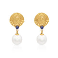 Chris April 316L Stainless Steel Palace Style Natural Lapis Lazuli Gemstone Man-made Pearl Luxury Drop Earring