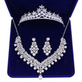 Korean Boxed Pearls Small Crystal Flowers Bridal Wedding Crown Necklace Earring Headpiece Set Girl White Alloy Hair Accessories