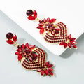 HOVANCI Luxury Exaggerated Red Rhinestone Crystal Statement Earrings Sparkling Crystal Heart Shape Drop Earrings
