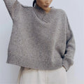 Custom Knitwear Supplier Women v Neck Sweater Blank Autumn Plain Woven Soft Knit Pullover Oversize Sweater Woman