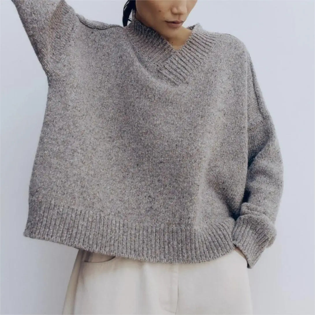 Custom Knitwear Supplier Women v Neck Sweater Blank Autumn Plain Woven Soft Knit Pullover Oversize Sweater Woman