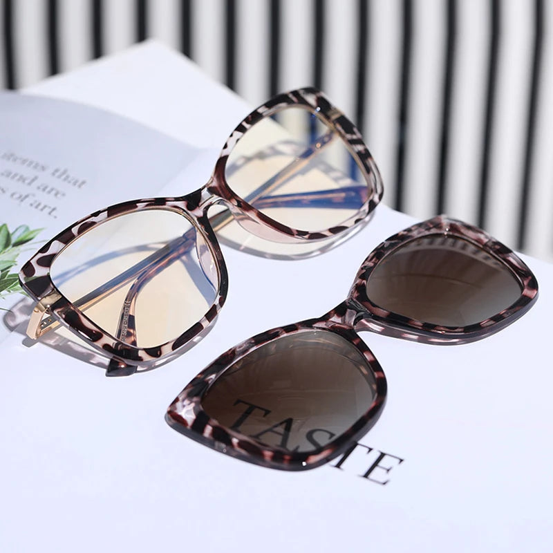 ADE WU MM95857 2 in 1 Cat Eye Blue Light Blocking Glasses Frame Tr90 Magnetic Clips on Glasses Polarized Sunglasses for Women
