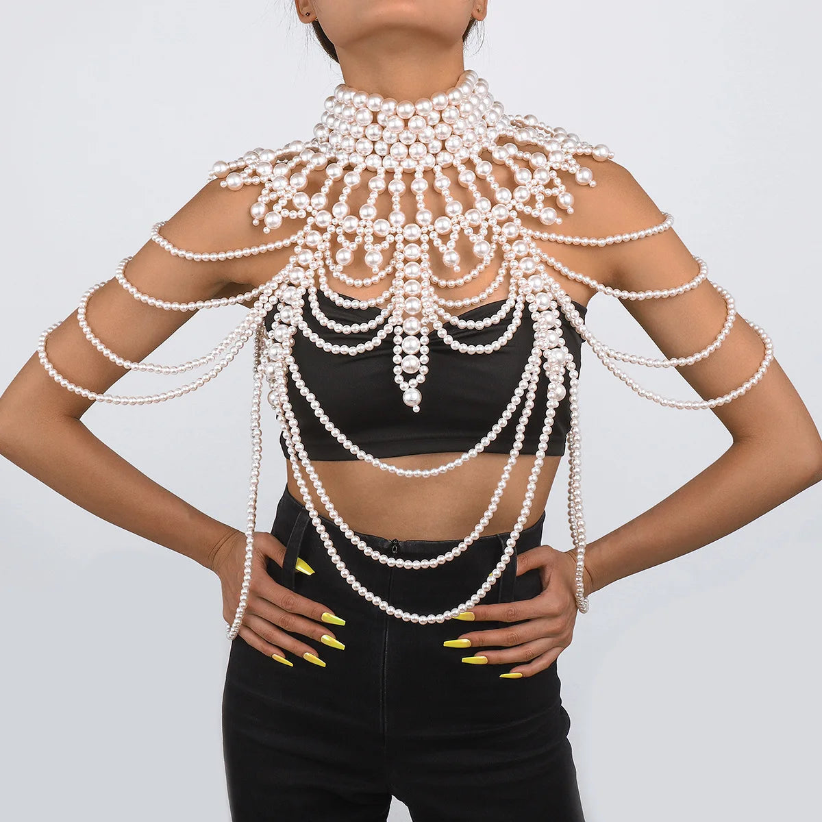 Wholesale Hollow Woven Sexy Vintage Pearls Handmade Exaggerated Jewelry Body Chain