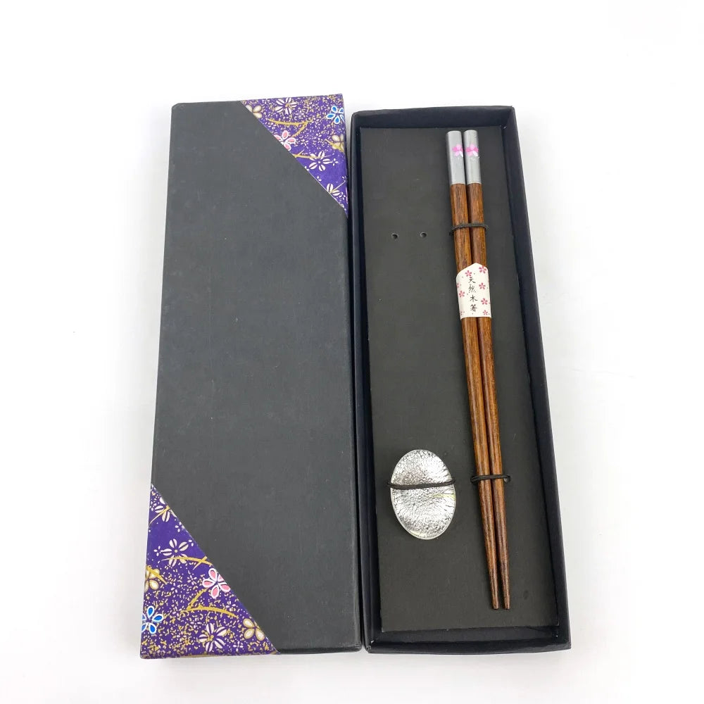 1 Pair Wooden Chopsticks with Ceramic Rest Modern Eco-Friendly Natural Origin Tableware Gift Set for Party