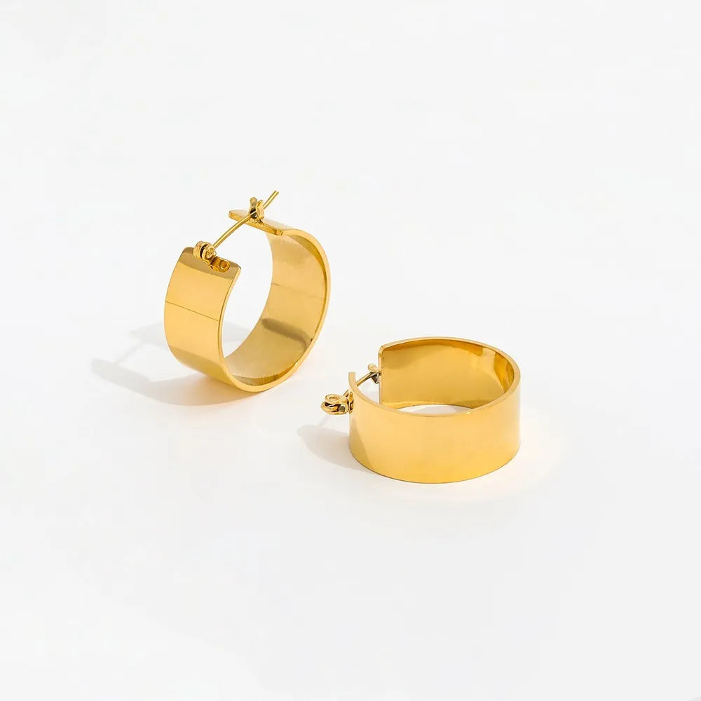JOOLIM  High End 18K Gold Plated Smooth Banc C Hoop Huggie Earrings Jewelry Stainless Steel for Women