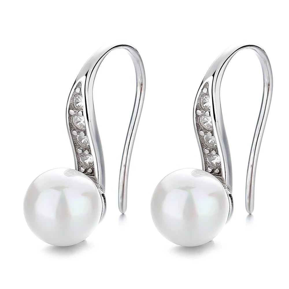 Korean New S925 Sterling Silver Pearl Ear Hook Earrings