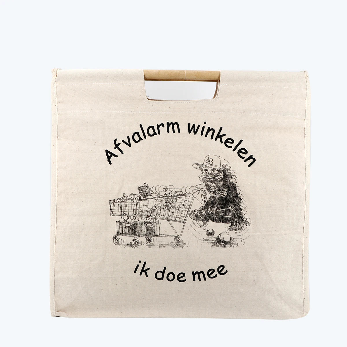 New Design Wholesale Durable Cotton Bag with Wooden Wood Material Handle Canvas Hand Bag Eco-friendly Carrying Storage Bag