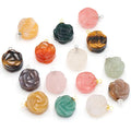 Hand Carved Gemstone Pendants Two Side Rose Flower Natural Crystal Stone Pendant for Necklace Bracelet Jewelry Making