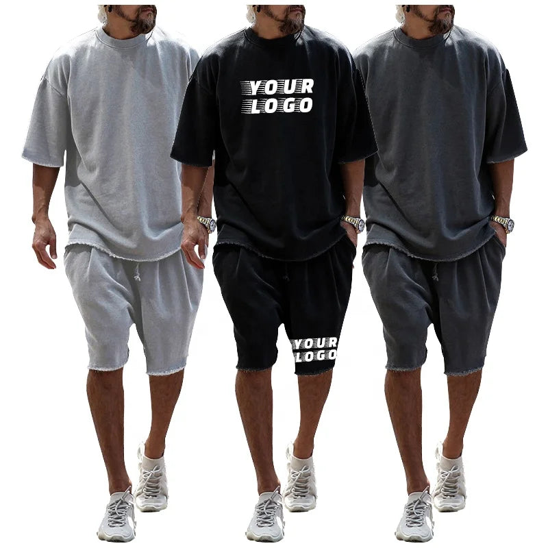 Wholesale Custom Logo Team Gym Tracksuit Sportswear Short Set Men's Brand Clothing 2 Pieces Sets