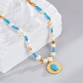 Luxury Dainty Blue Turquoise Round Pendant Bohemian Jewelry Beaded Chain Necklaces for Women