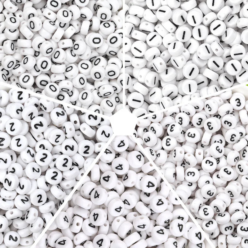 100pcs/pack Acrylic Flat Number Beads Single Black Number Loose Beads