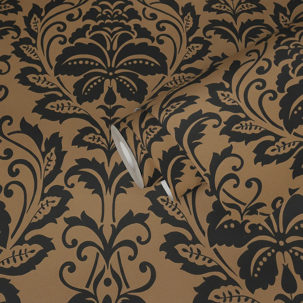 Germany Made Floral Wallpaper Rolls Modern Orange Black Non Woven Vinyl Highly Wash-Resistant Light Resistant Living Room 1005
