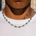 Fashion Luxury Jewelry Set 9mm Gemstone Green Link Bracelet Chain Hip Hop Men Women CZ Diamond Clustered Necklace