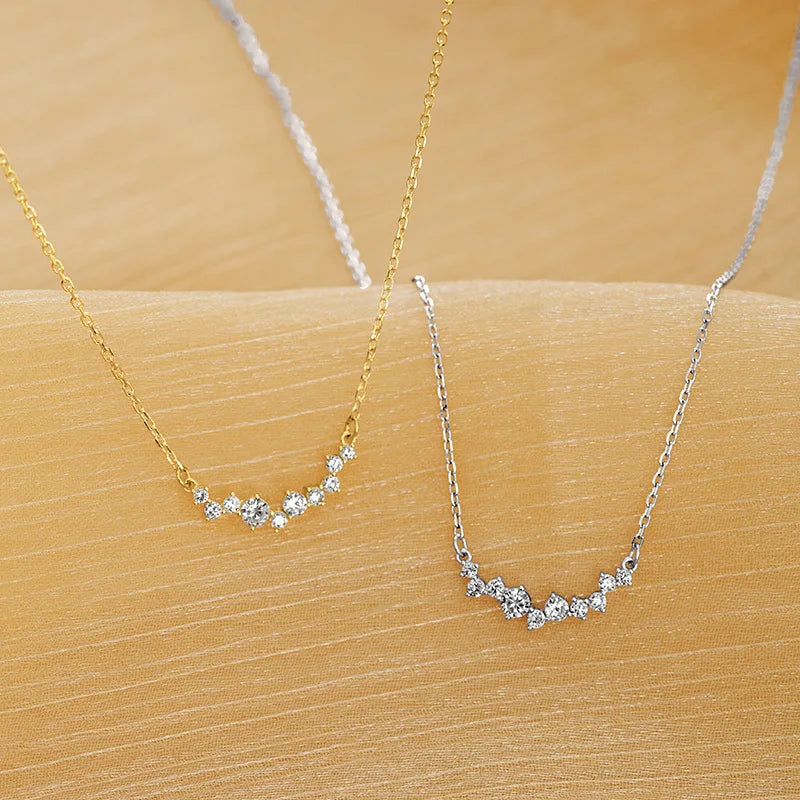 Fashion 925 Silver Jewelry Wholesale 925 Sterling Silver Necklaces Row of Diamond Irregular Zircon Gold Plated Necklaces Women