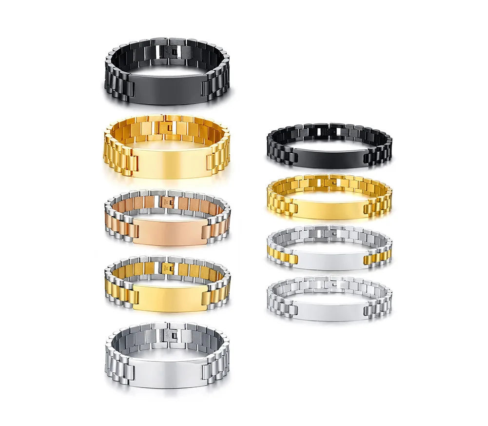 High-end Curved Bracelet Lettering Watch Strap Couple Stainless Steel Blank bar Bracelet for Engraving