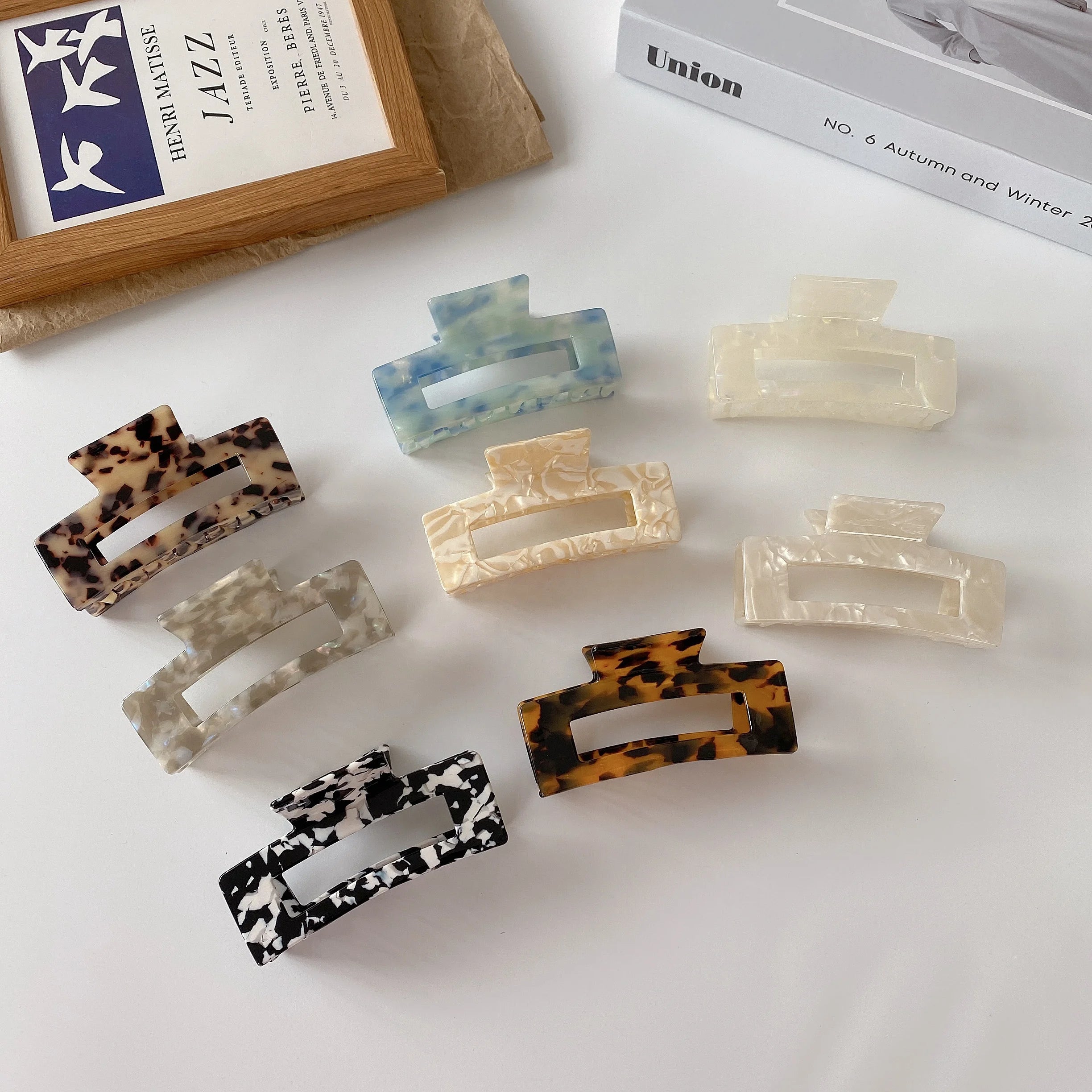 4.1 Inch French Design Square Large Acetate Hair Claw Clip Tortoise Shell Strong Hold Hair Jaw Clips Accessories for Thick Hair