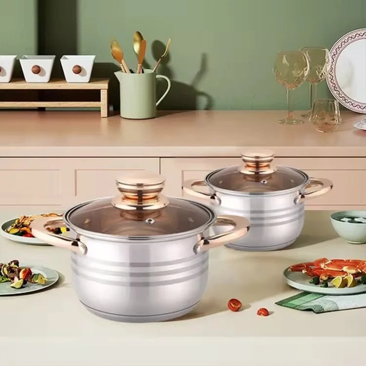 Double Bottom Thickened Stainless Steel Soup Pot Set for Kitchen Use Gas & Induction Ready Export Quality Cookware MegaBDM