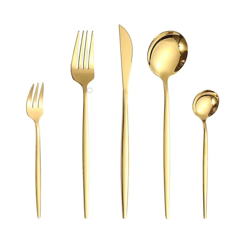 Wholesale Restaurant Portuguese Wedding Gift Luxury Mirror Silver Gold 4pcs Knife Spoon Fork Stainless Steel Cutlery Set