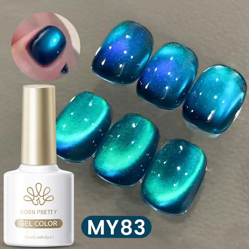 BORN PRETTY 10ml Aurora Sea Blue Cat Magnetic Gel Polish for Winter Nails Crystal Glass Bead Cat Eye Gel Semi Permanent Varnish