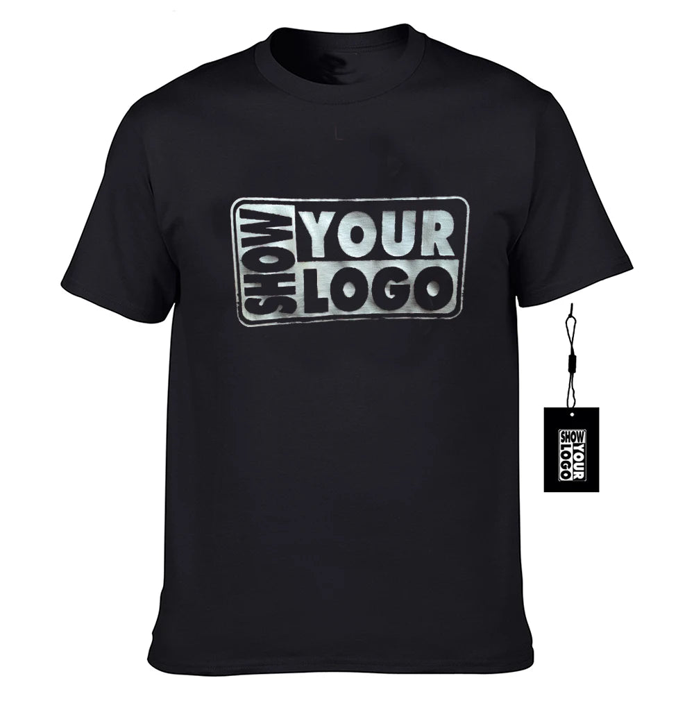 New High Quality 100% Cotton Silver Printing Custom T-Shirts Unisex Short Sleeve Eco-Friendly with Free Labels & Hang Tags