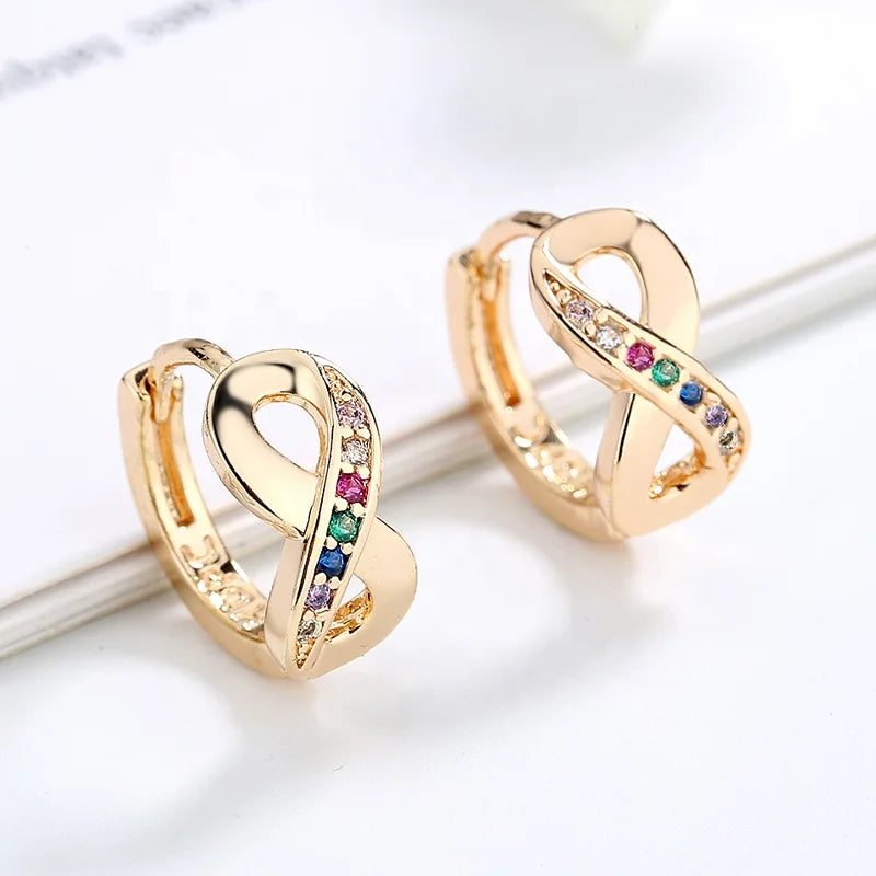 Western Best Seller Jewellery Direct Factory love Zirconia 8 Sign Stamped 18k Gold Huggie Hoop Earrings