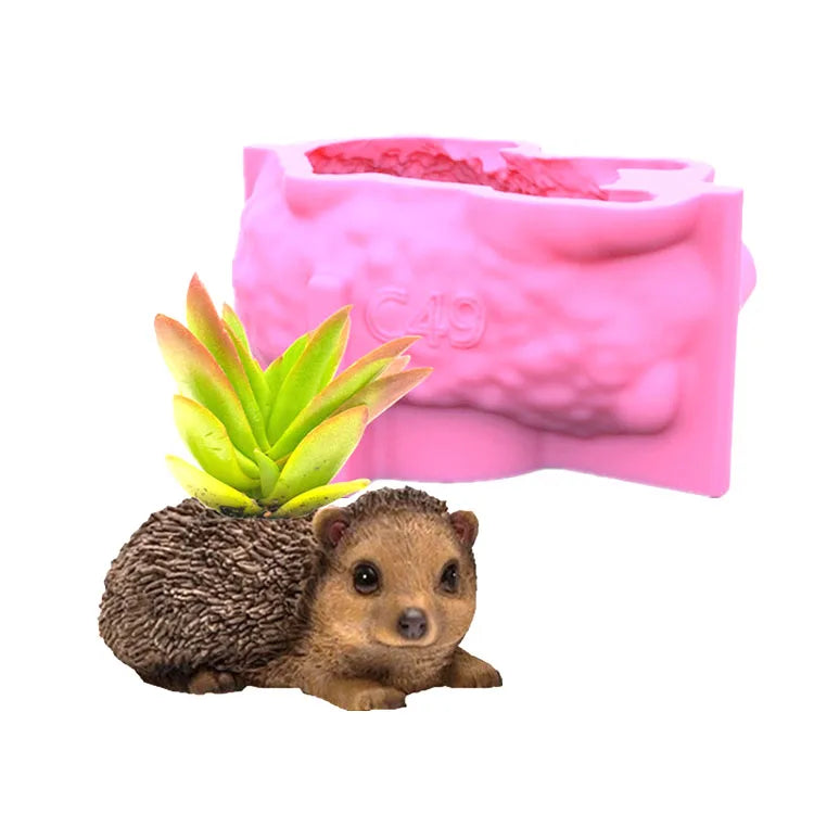 YS Wholesale Little Hedgehog Flower Pot Mold Drop Glue Gypsum Flower Pot Vase Concrete Pen Holder Silicone Candle Plaster Mould