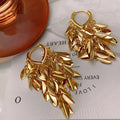 Premium Metal Hoop Earrings Wheat Ears Tassels Light Luxury Niche Design Heart Shaped Temperament Versatile Earrings Jewelry