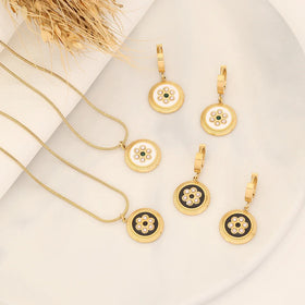 2023 New Women Necklace Earrings 2pcs Set Tarnish Free Stainless Steel 18k Gold Round Pearl Jewelry Set