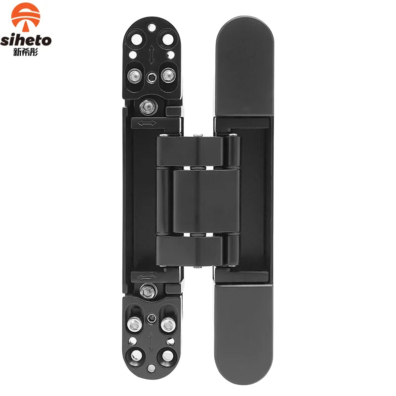 Black Zinc Alloy 3D Invisible Strong Durable Adjustable Hidden Door Hinge Coastal Design 180 Degrees Opening 3-Year Warranty