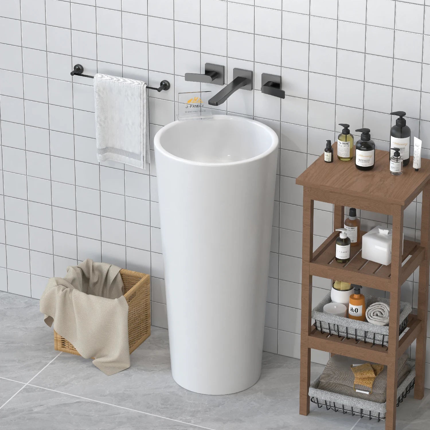 Round Shape Bathroom Floor Standing Sink  No Tap Hole  Freestanding  Wash  Basin