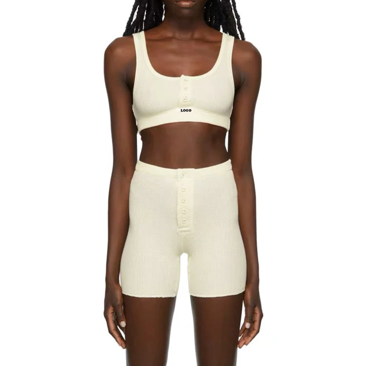 F230533 2026 Custom Waffle Yoga Sets Womens Gym Workout Two Pieces Tank Top Scrunch Bum Booty Skinny Shorts Sets