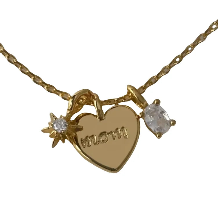 DEYIN Mothers Day Gifts Stainless Steel Letter Mom Heart Pendant Necklaces for Women